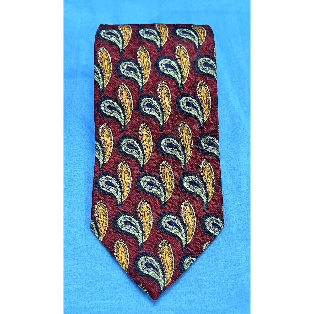 JZ RICHARDS Burgundy/Multi PAISLEY Made In USA HANDMADE Silk MEN'S NECK TIE
